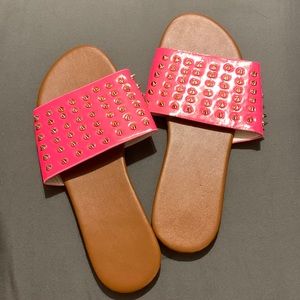 Pink Slip-On Spiked Sandals